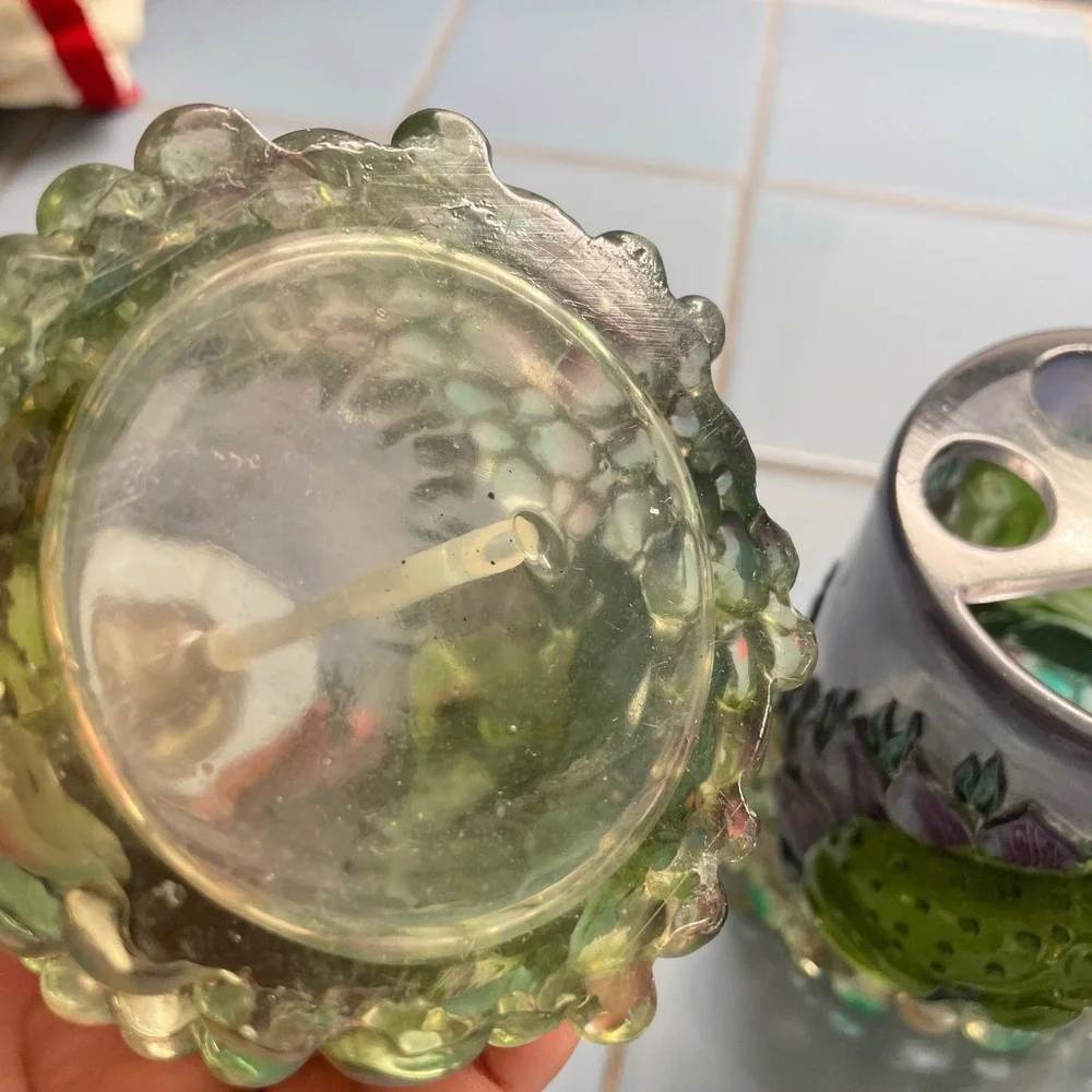 Lucite 60s 70s Frog Bathroom‎ 3 pc Set Soap Dispenser Toothbrush tumbler Decor